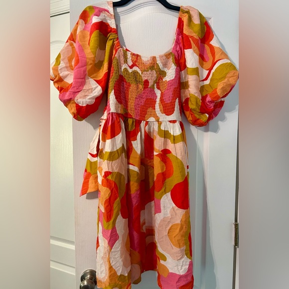 ODDI Printed Smocked Puff Sleeve Mini Dress NWT size Large - Picture 5 of 7